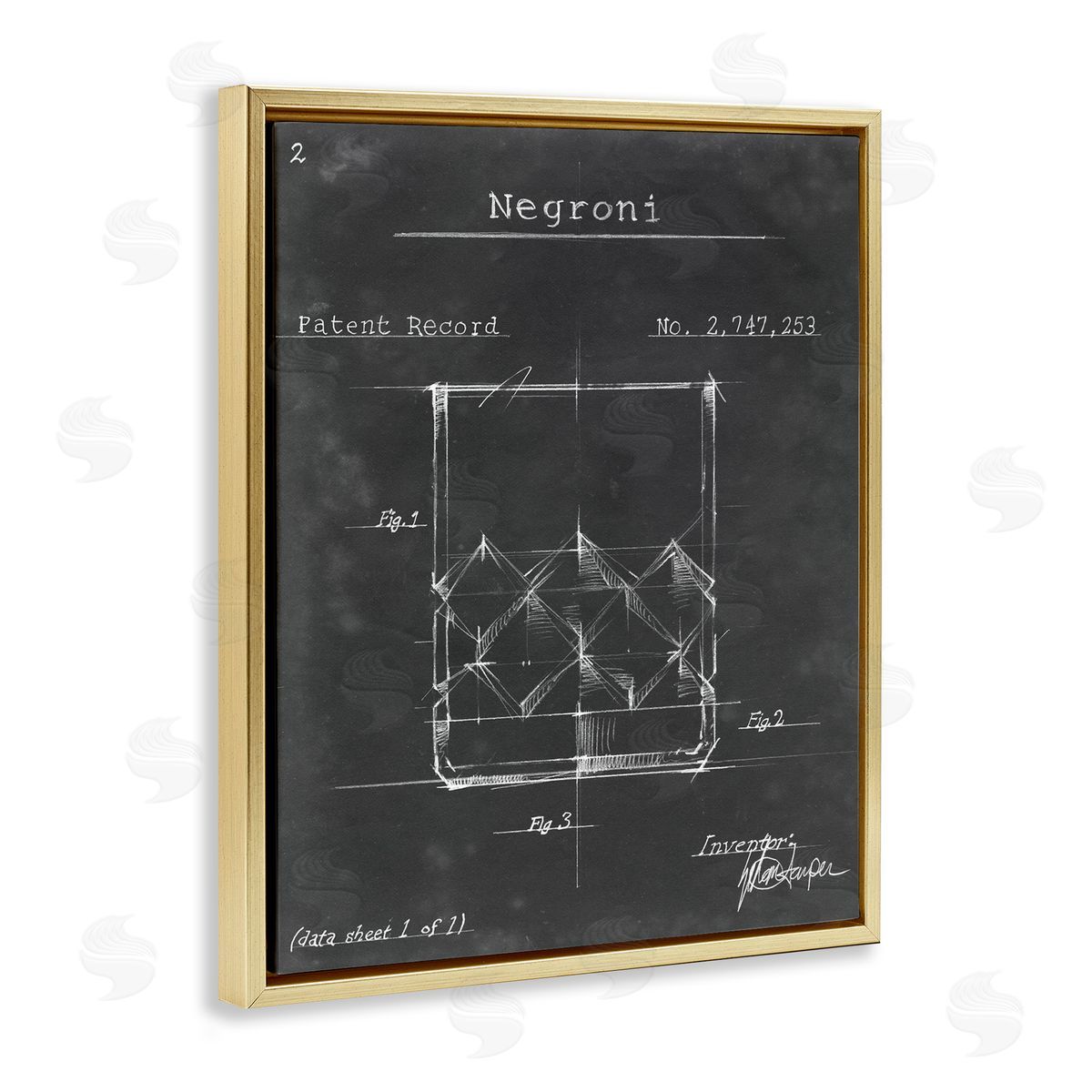 Ethan Harper Negroni Liquor Cocktail Glass Lines Diagram Blueprint Gold Floating Frame Canvas Wall Art Print