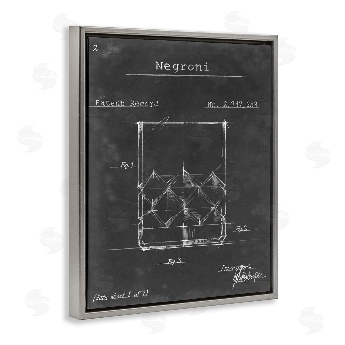Ethan Harper Negroni Liquor Cocktail Glass Lines Diagram Blueprint Gray Floating Frame Canvas Wall Art Print