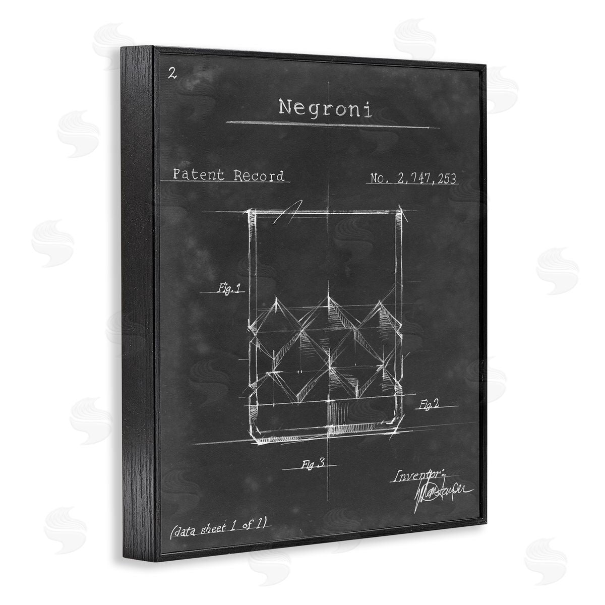 Ethan Harper Negroni Liquor Cocktail Glass Lines Diagram Blueprint Black Framed Giclee Wall Art Print