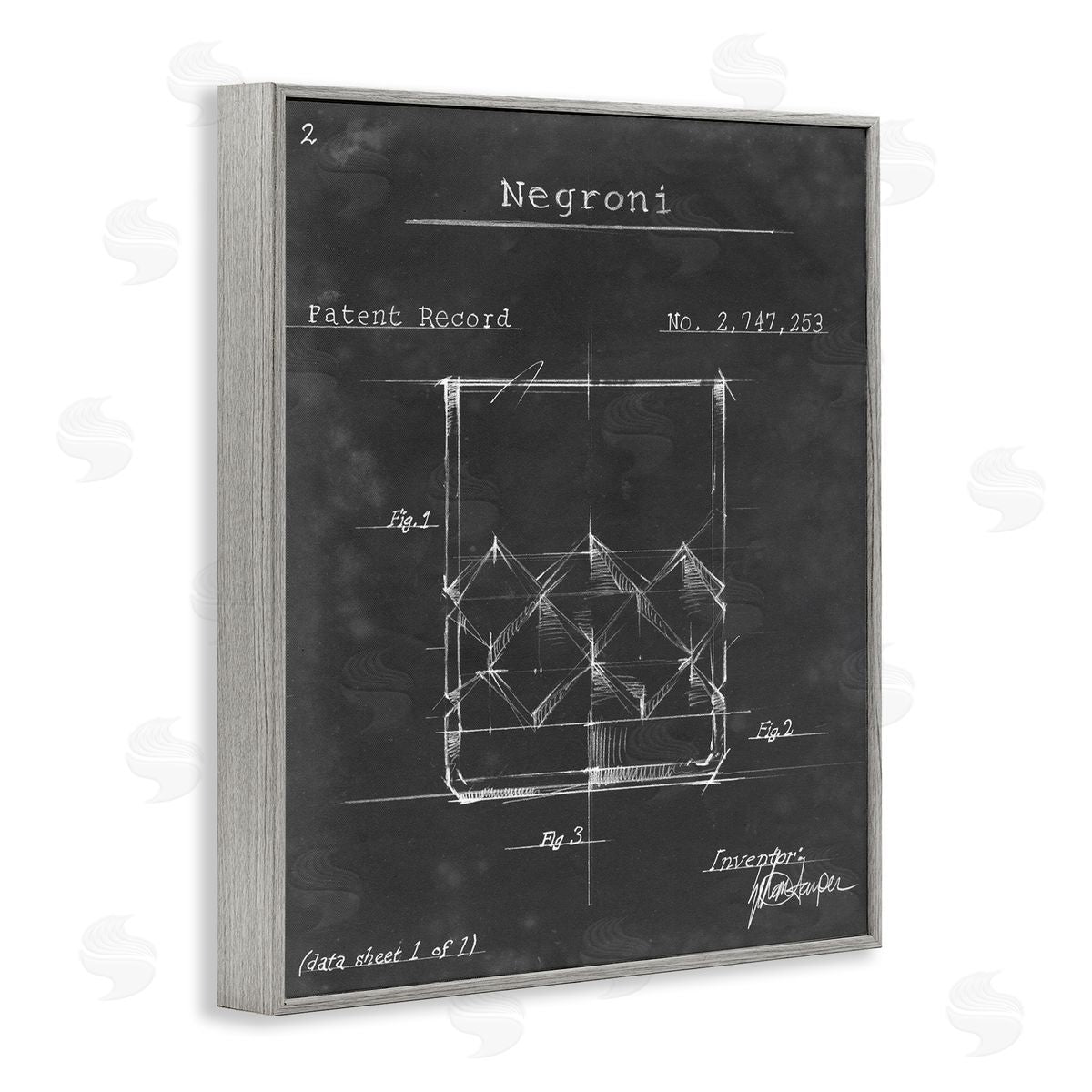 Ethan Harper Negroni Liquor Cocktail Glass Lines Diagram Blueprint Gray Framed Giclee Wall Art Print