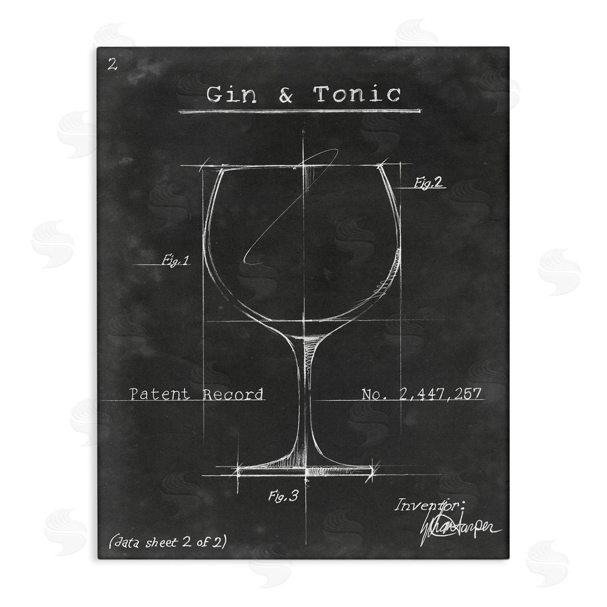 Ethan Harper Gin & Tonic Cocktail Wineglass Blueprint Diagram Stretched Canvas Wall Art Print