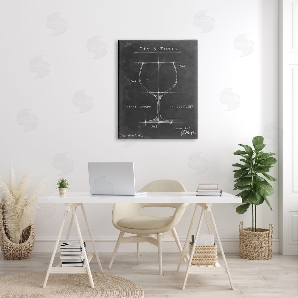 Ethan Harper Gin & Tonic Cocktail Wineglass Blueprint Diagram Canvas Wall Art Print in Room