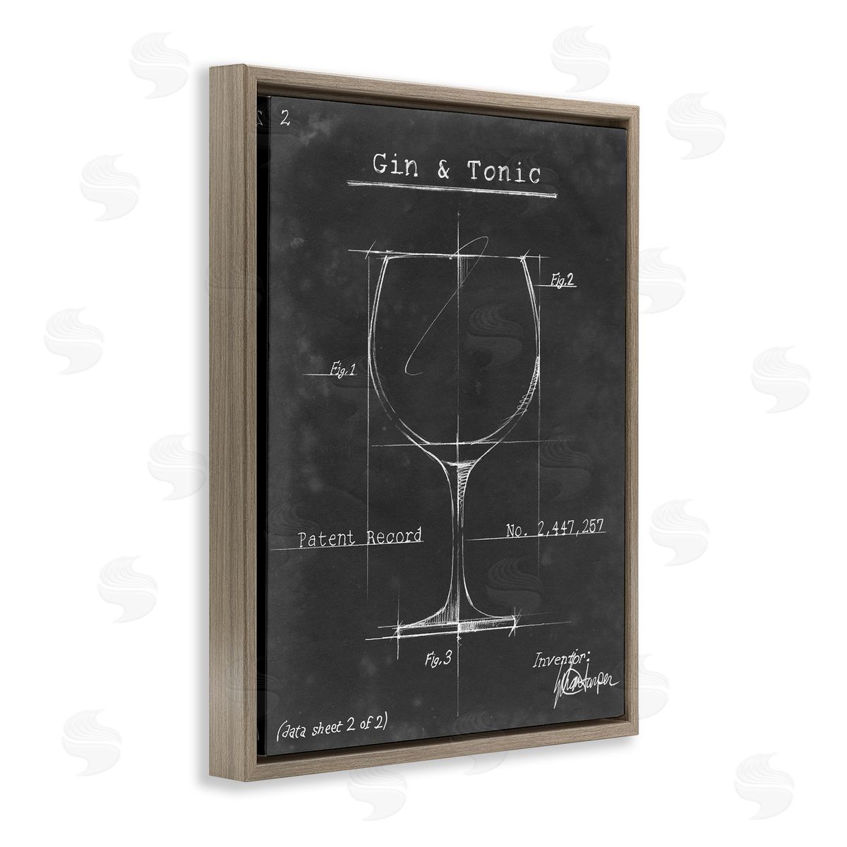 Ethan Harper Gin & Tonic Cocktail Wineglass Blueprint Diagram Brown Floating Frame Canvas Wall Art Print