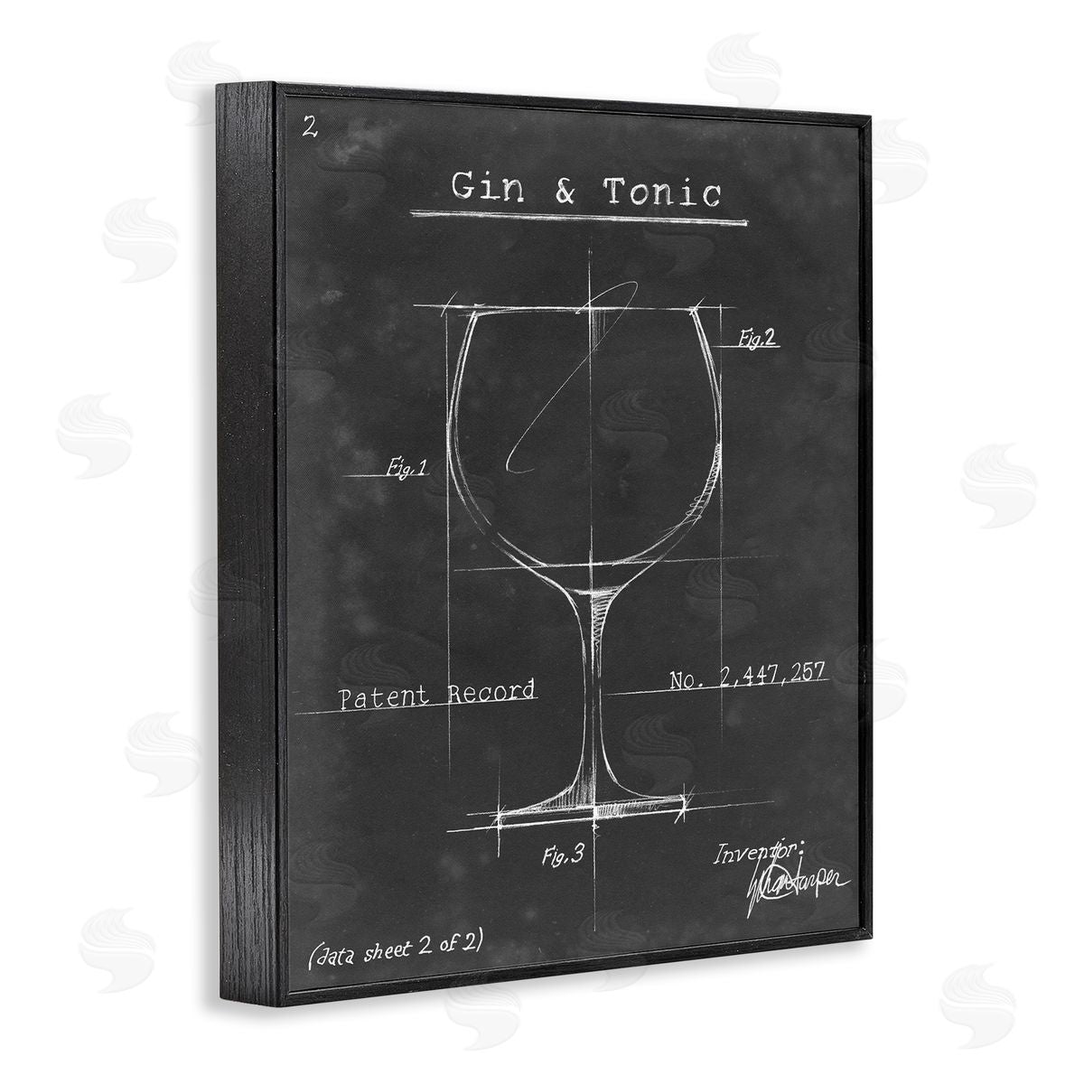 Ethan Harper Gin & Tonic Cocktail Wineglass Blueprint Diagram Black Framed Giclee Wall Art Print