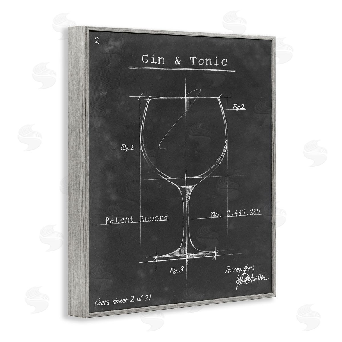 Ethan Harper Gin & Tonic Cocktail Wineglass Blueprint Diagram Gray Framed Giclee Wall Art Print