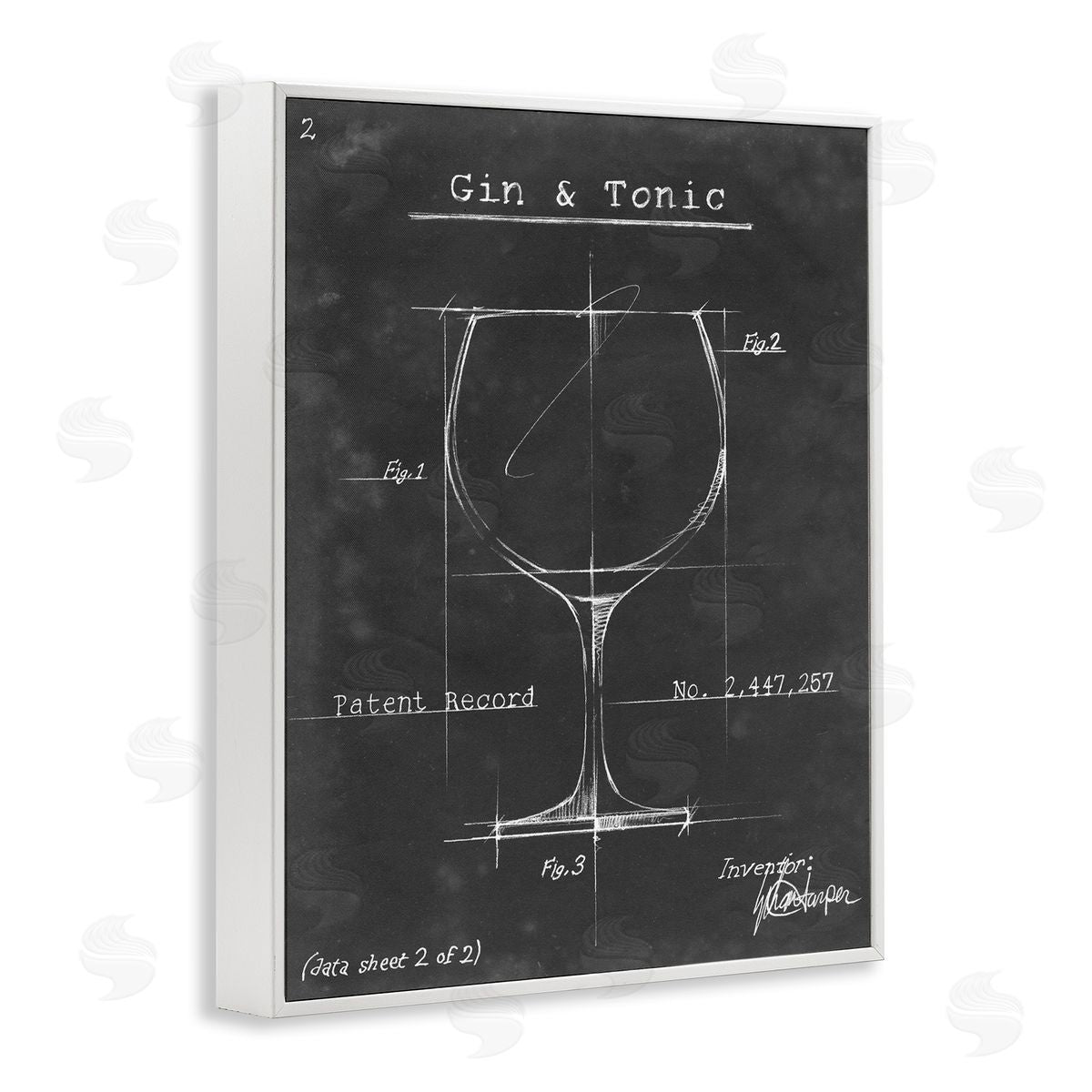 Ethan Harper Gin & Tonic Cocktail Wineglass Blueprint Diagram White Framed Giclee Wall Art Print