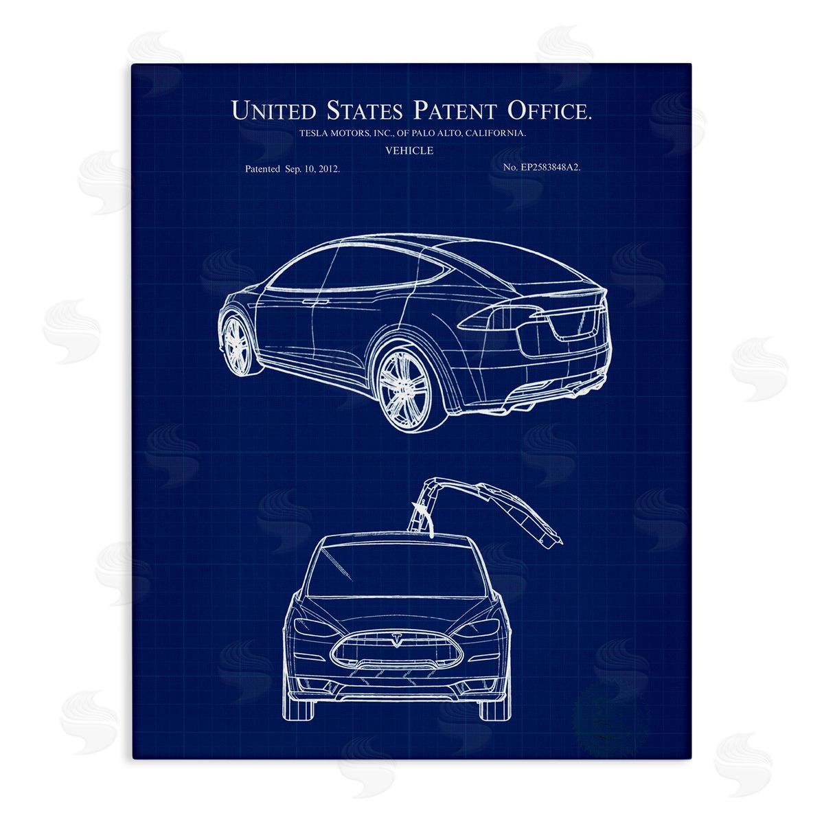 Karl Hronek Blue Vehicle Car Outline Diagram Blueprint  Stretched Canvas Wall Art Print