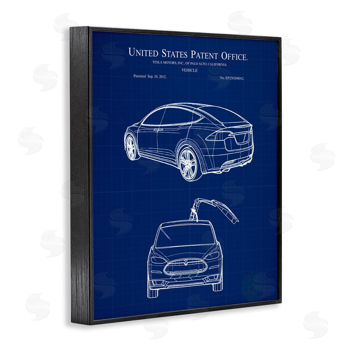 Karl Hronek Blue Vehicle Car Outline Diagram Blueprint  Black Framed Giclee Wall Art Print
