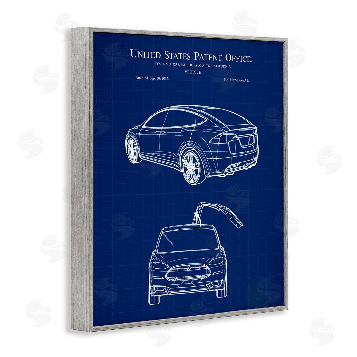 Karl Hronek Blue Vehicle Car Outline Diagram Blueprint  Gray Framed Giclee Wall Art Print