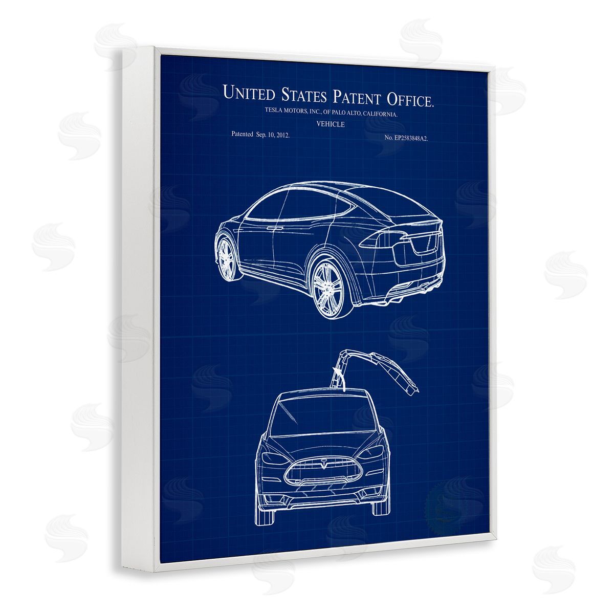 Karl Hronek Blue Vehicle Car Outline Diagram Blueprint  White Framed Giclee Wall Art Print