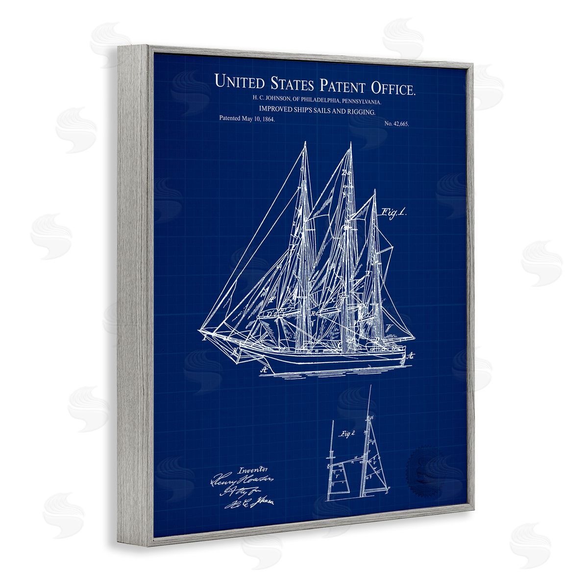 Karl Hronek Detailed Sailboat Ship Nautical Blueprint Outline Diagram Gray Framed Giclee Wall Art Print