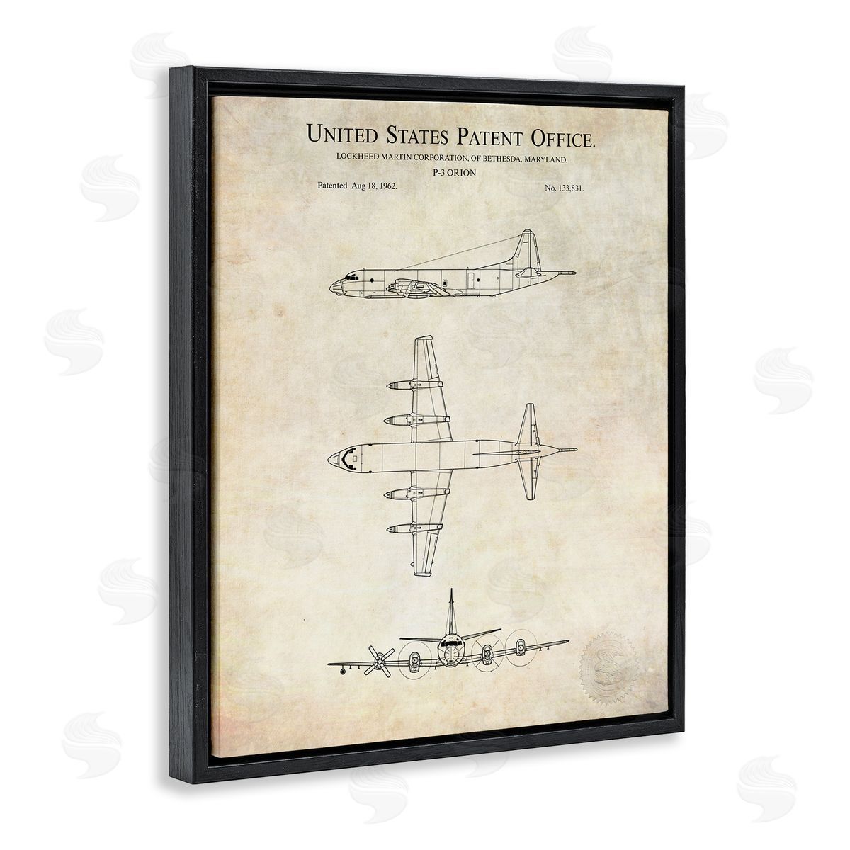 Karl Hronek Vintage Airplane Aircraft Diagram Patent Blueprint Diagram  Black Floating Frame Canvas Wall Art Print
