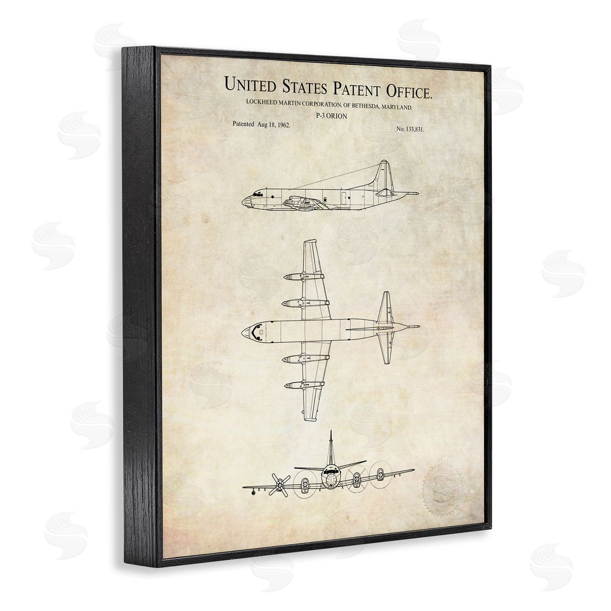 Karl Hronek Vintage Airplane Aircraft Diagram Patent Blueprint Diagram  Black Framed Giclee Wall Art Print