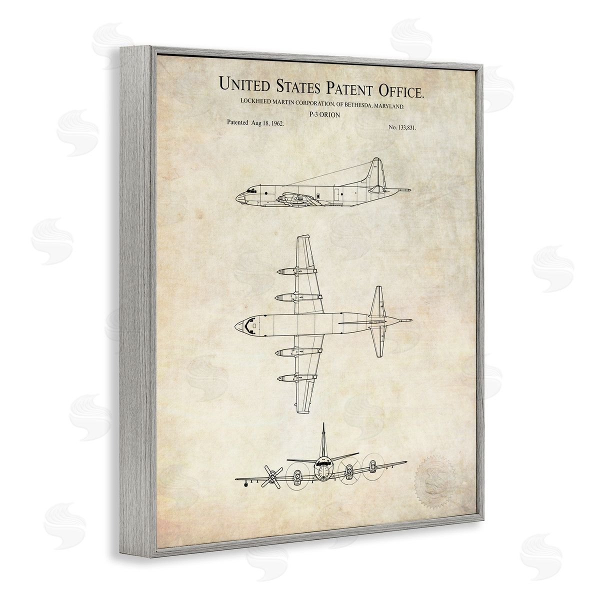 Karl Hronek Vintage Airplane Aircraft Diagram Patent Blueprint Diagram  Gray Framed Giclee Wall Art Print