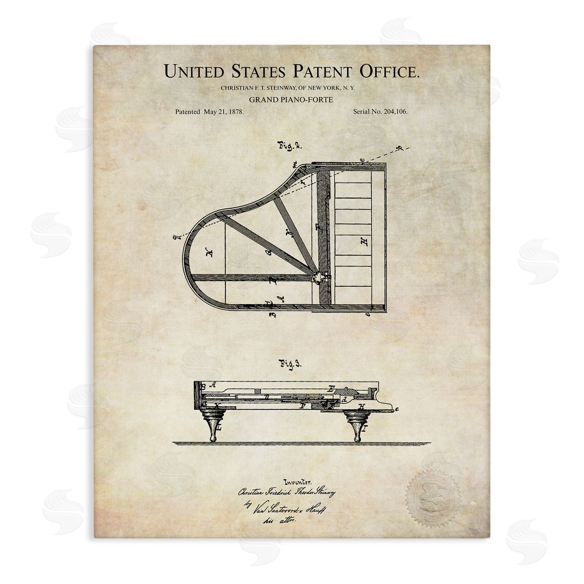 Karl Hronek Grand Piano Detailed Vintage Diagram Blueprint Instrument  Stretched Canvas Wall Art Print