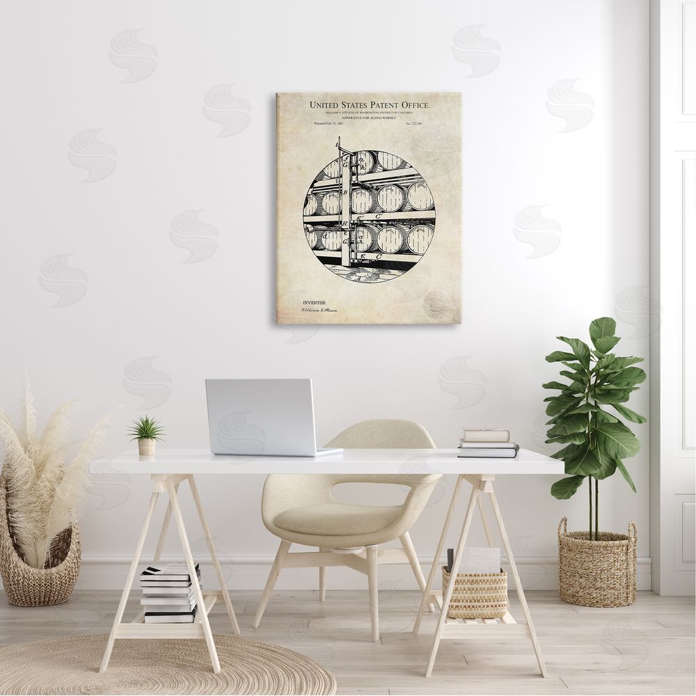 Karl Hronek Whiskey Aging Barrel Detailed Vintage Patent Diagram  Canvas Wall Art Print in Room
