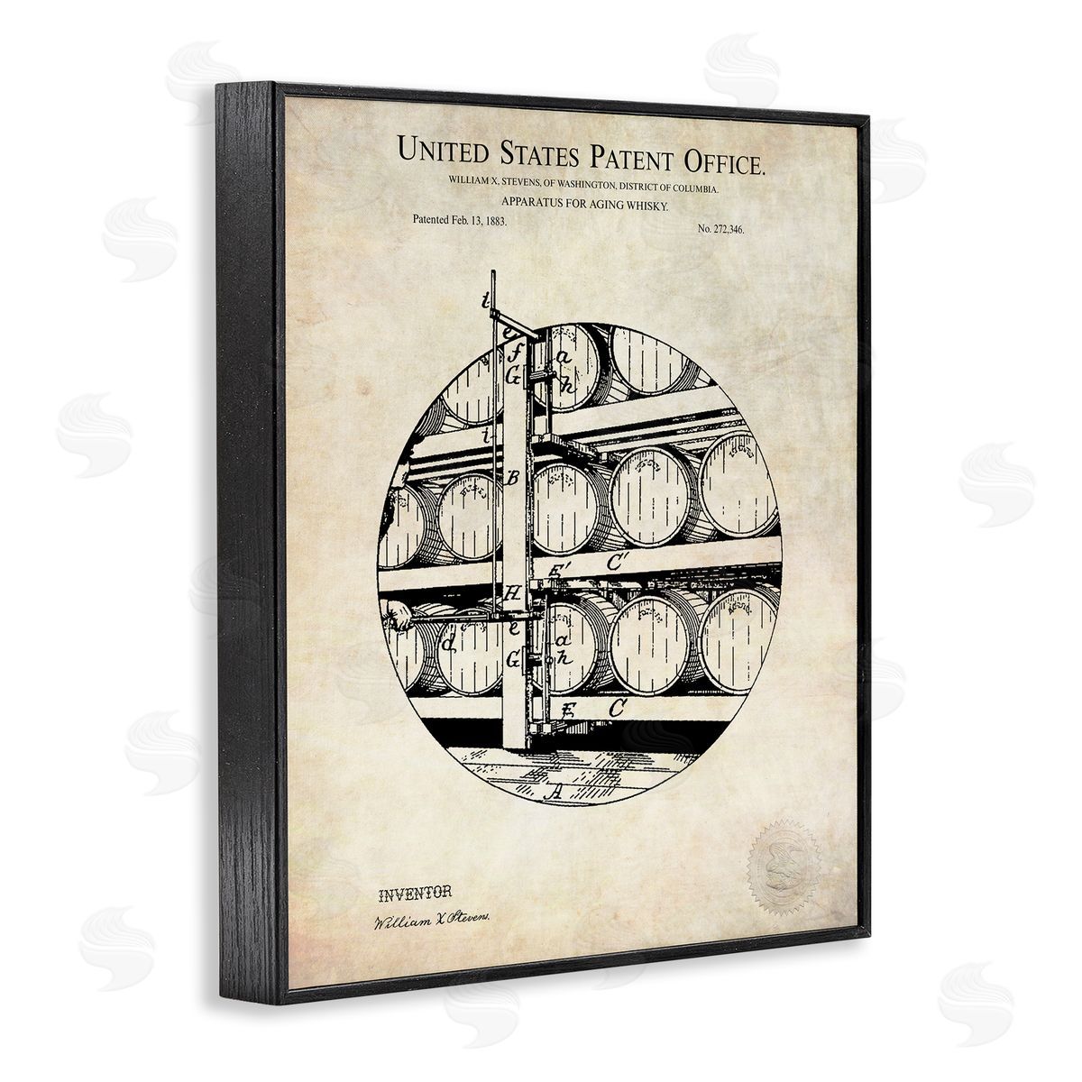 Karl Hronek Whiskey Aging Barrel Detailed Vintage Patent Diagram  Black Framed Giclee Wall Art Print