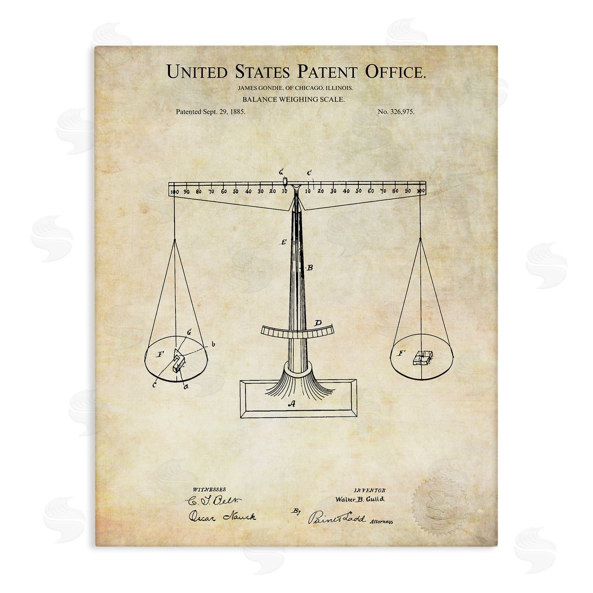 Karl Hronek Weighing Scale Blueprint Diagram Vintage Patent Stretched Canvas Wall Art Print