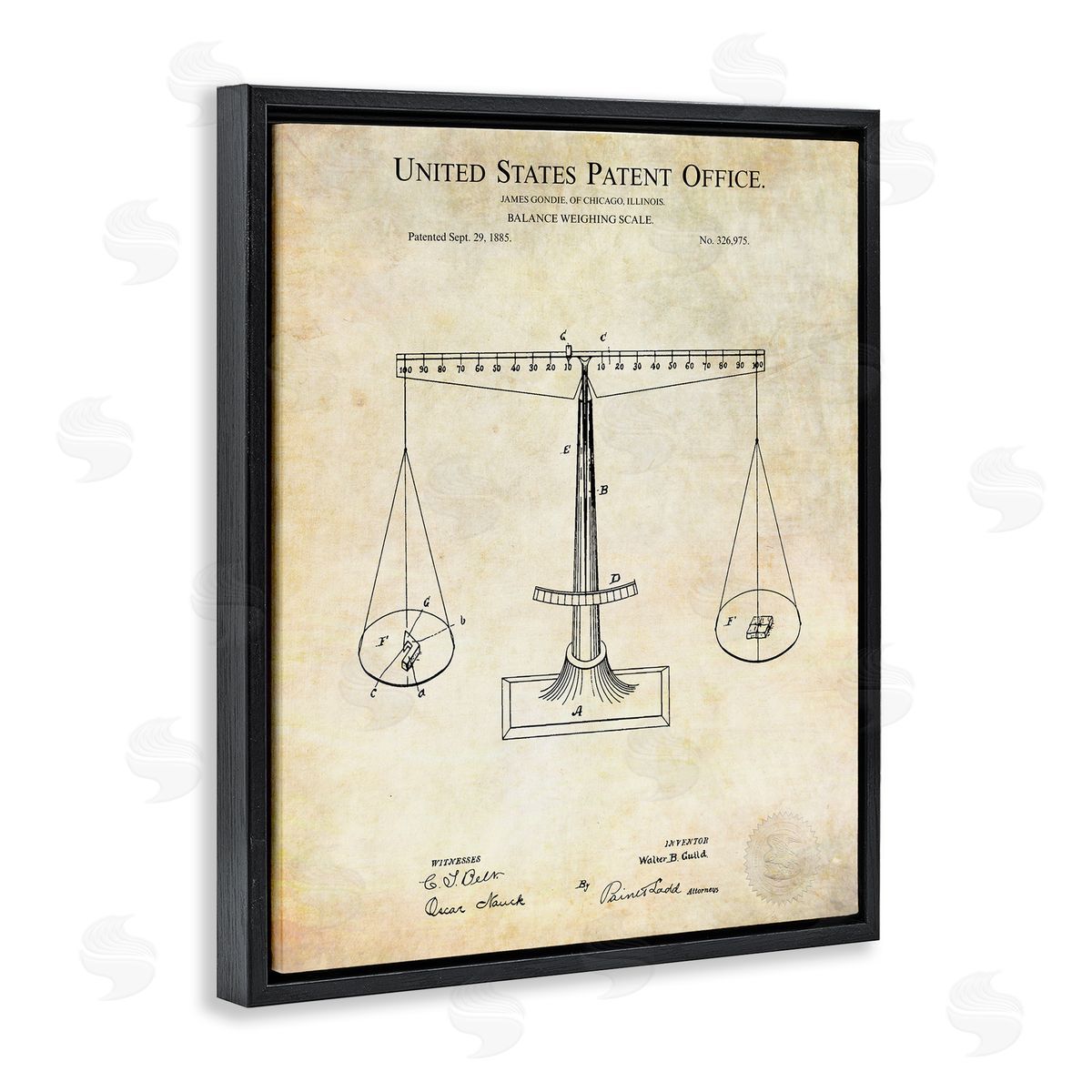 Karl Hronek Weighing Scale Blueprint Diagram Vintage Patent Black Floating Frame Canvas Wall Art Print