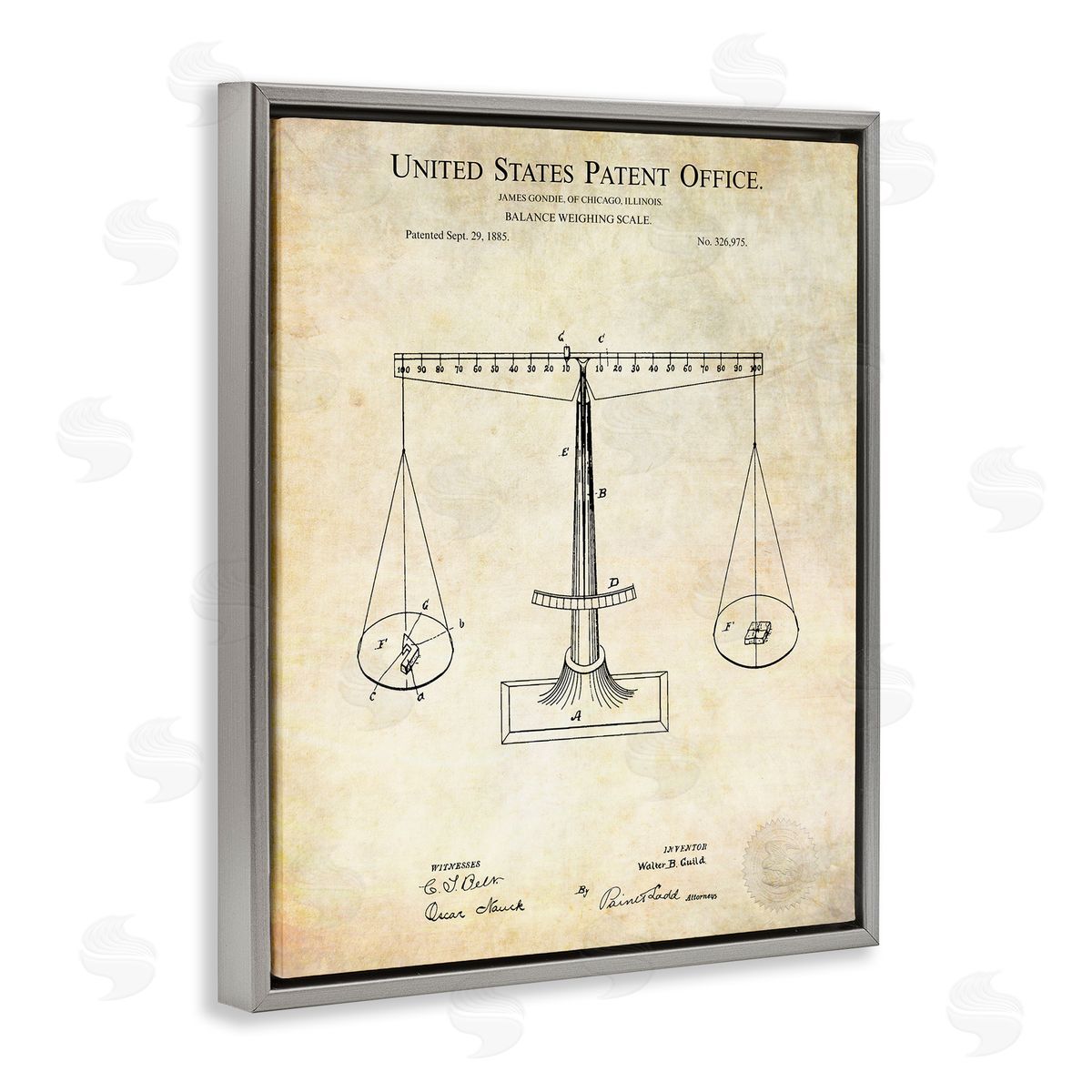 Karl Hronek Weighing Scale Blueprint Diagram Vintage Patent Gray Floating Frame Canvas Wall Art Print