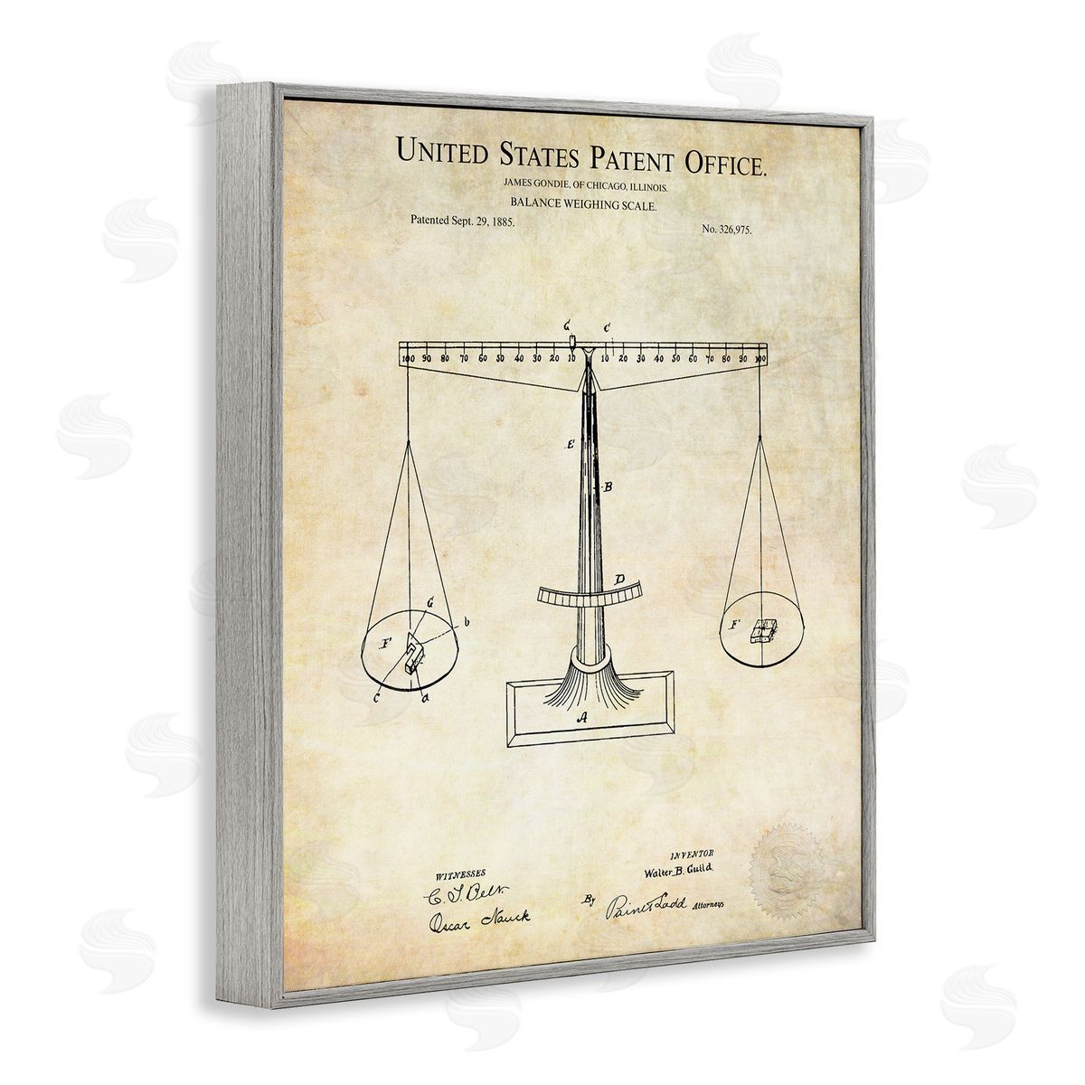 Karl Hronek Weighing Scale Blueprint Diagram Vintage Patent Gray Framed Giclee Wall Art Print