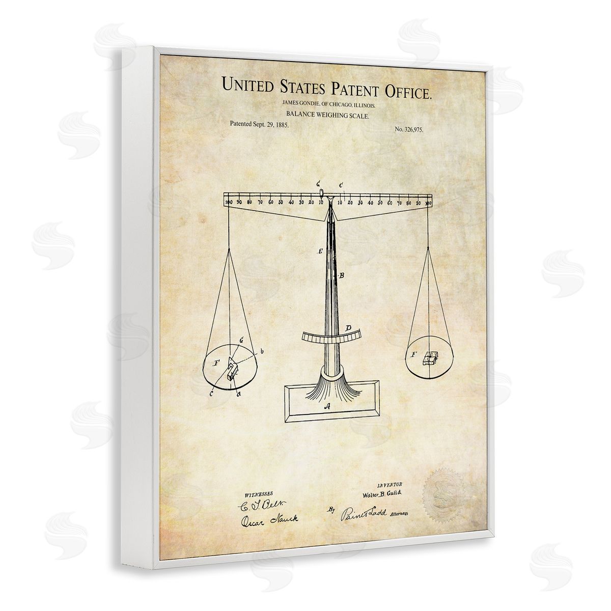 Karl Hronek Weighing Scale Blueprint Diagram Vintage Patent White Framed Giclee Wall Art Print