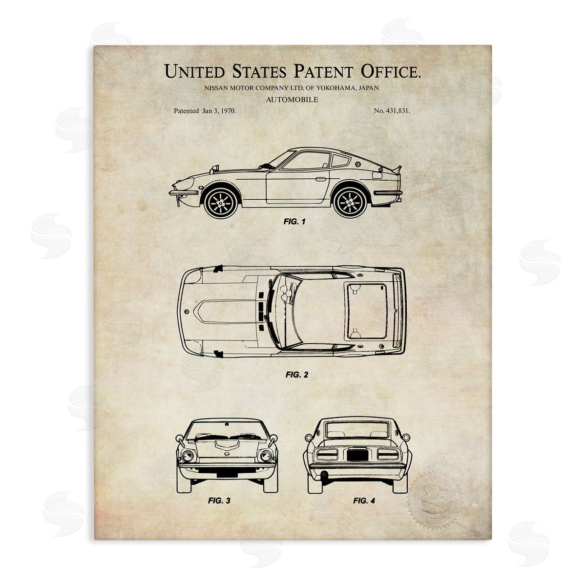 Karl Hronek Automobile Car Technical Outline Diagram Blueprint Patent Stretched Canvas Wall Art Print