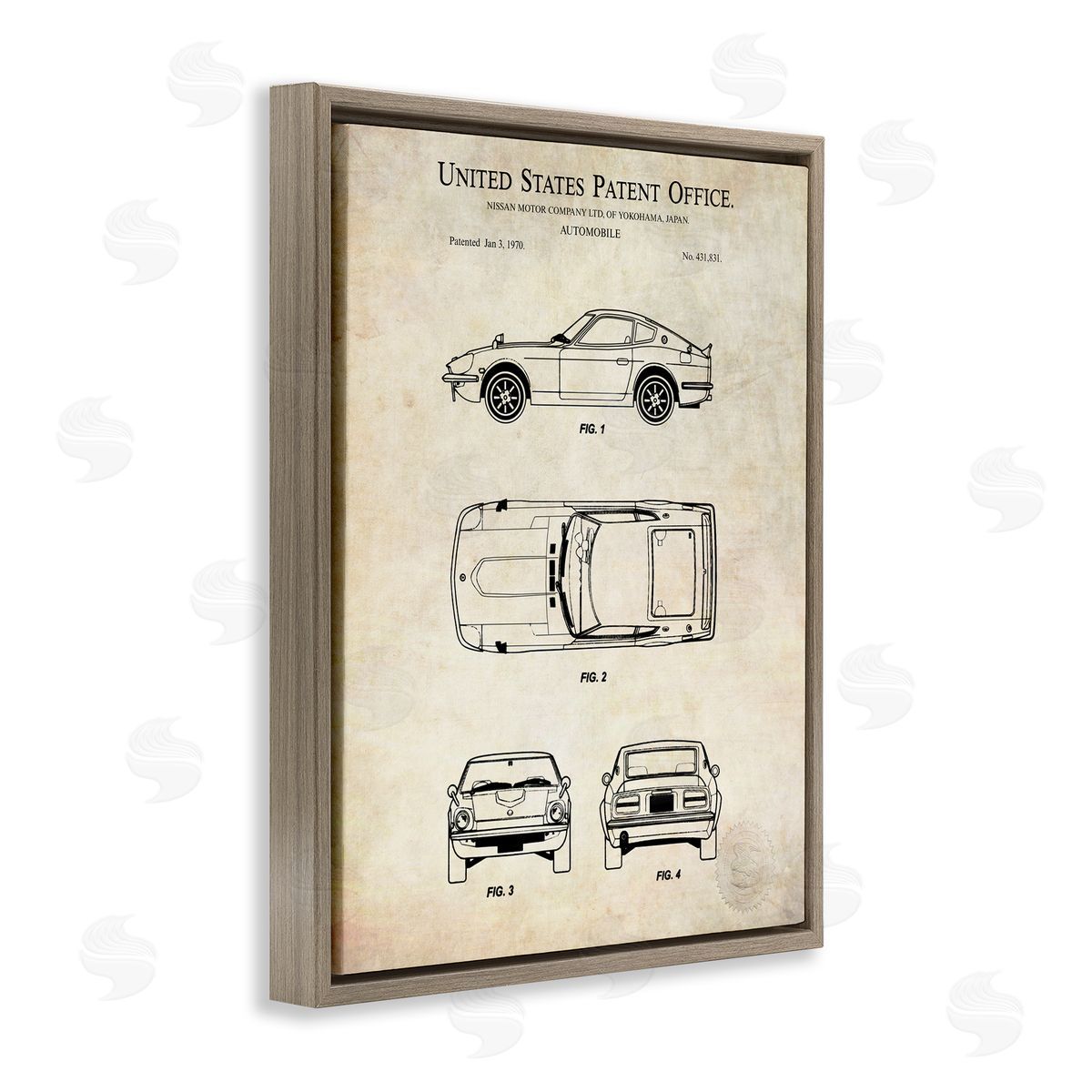 Karl Hronek Automobile Car Technical Outline Diagram Blueprint Patent Brown Floating Frame Canvas Wall Art Print