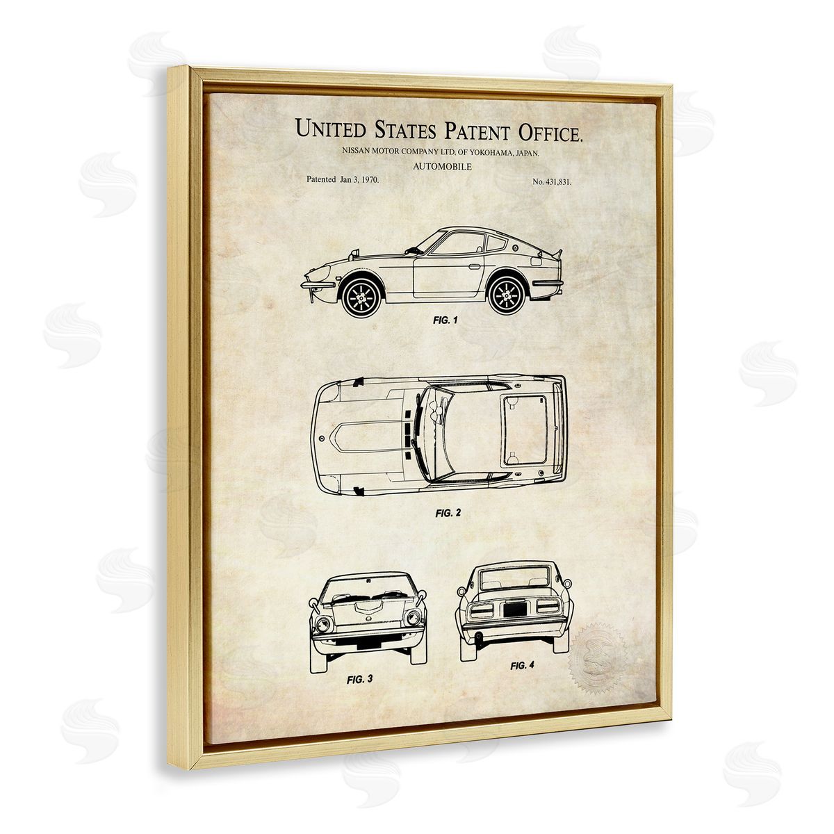 Karl Hronek Automobile Car Technical Outline Diagram Blueprint Patent Gold Floating Frame Canvas Wall Art Print