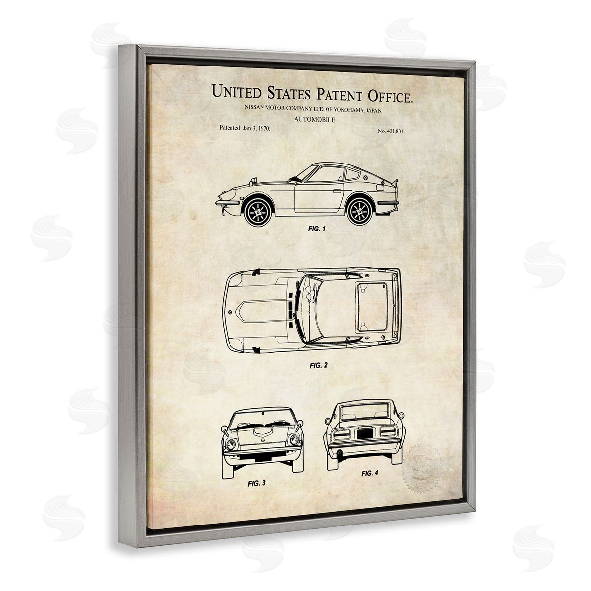 Karl Hronek Automobile Car Technical Outline Diagram Blueprint Patent Gray Floating Frame Canvas Wall Art Print