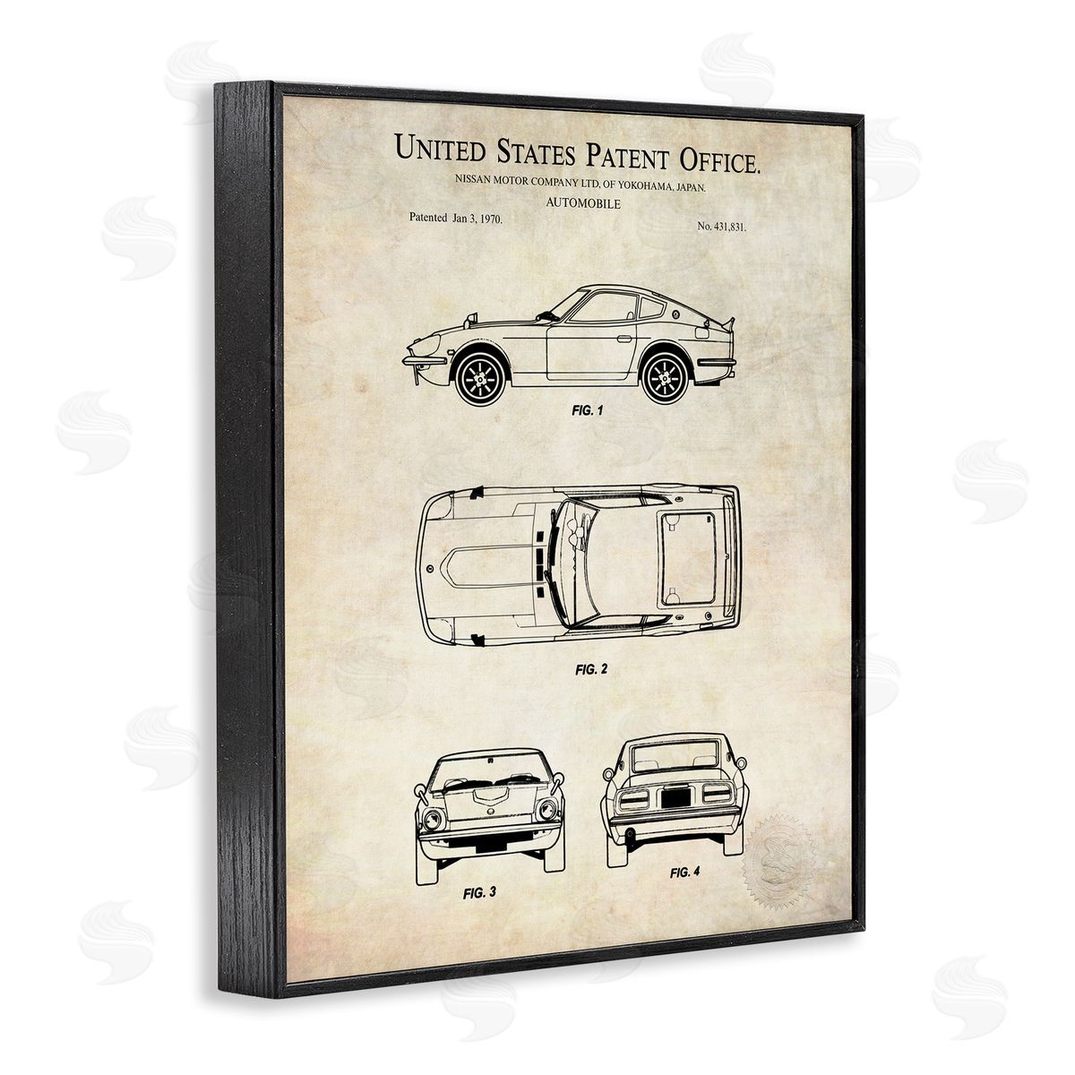 Karl Hronek Automobile Car Technical Outline Diagram Blueprint Patent Black Framed Giclee Wall Art Print