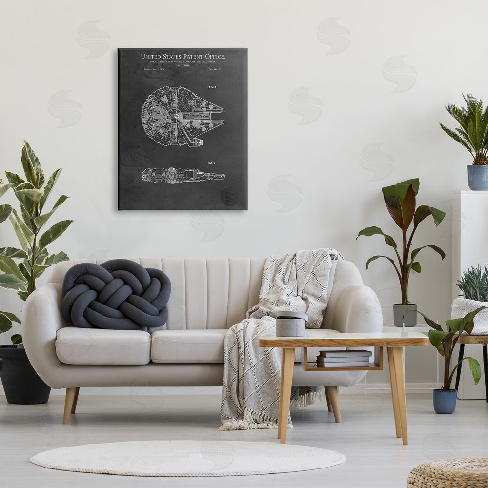 Karl Hronek Detailed Sci-fi Spacecraft Representation Blueprint Diagram  Canvas Wall Art Print in Room
