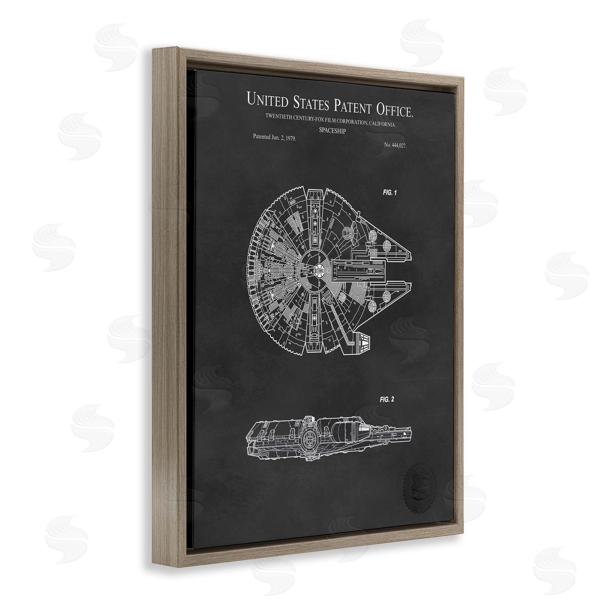 Karl Hronek Detailed Sci-fi Spacecraft Representation Blueprint Diagram  Brown Floating Frame Canvas Wall Art Print