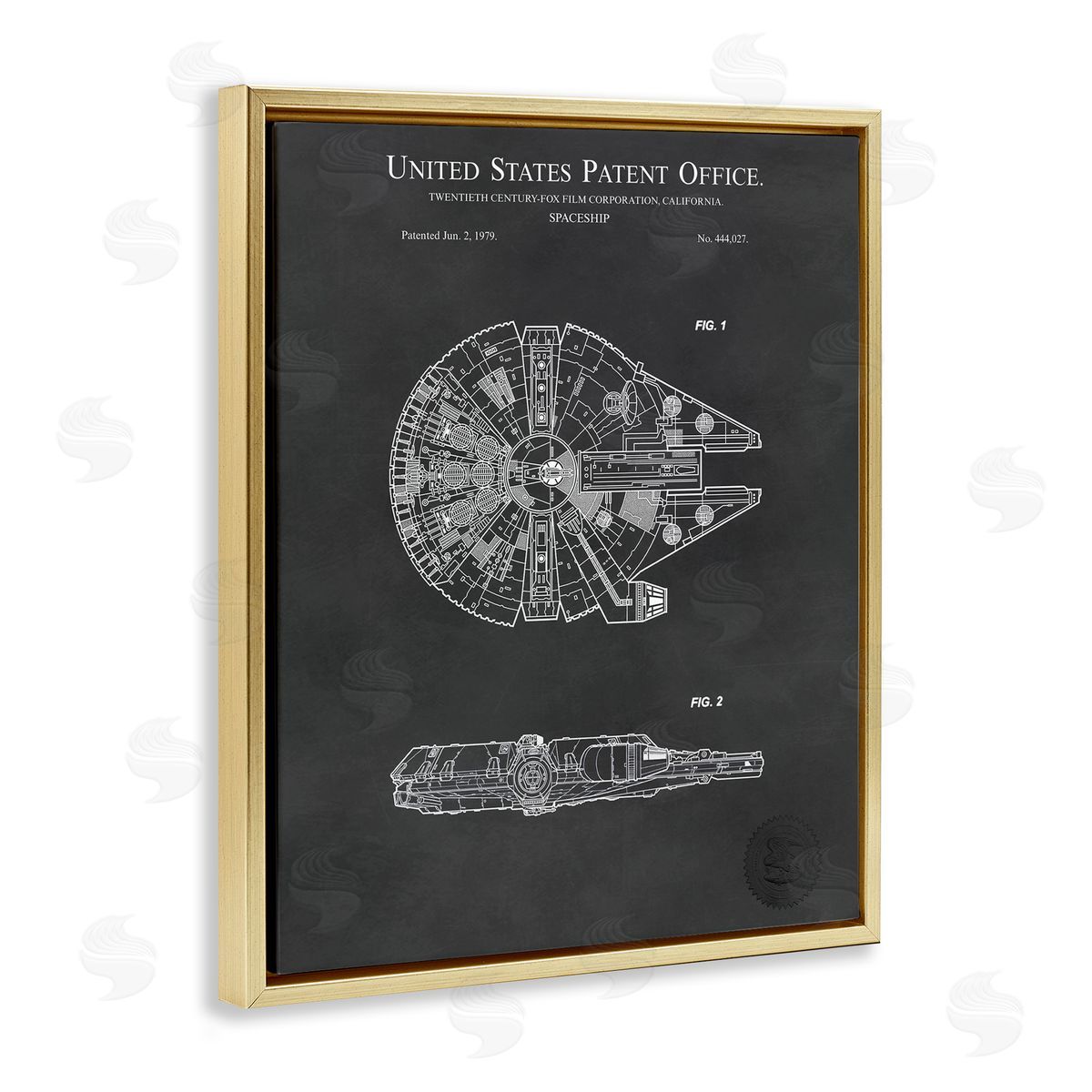Karl Hronek Detailed Sci-fi Spacecraft Representation Blueprint Diagram  Gold Floating Frame Canvas Wall Art Print