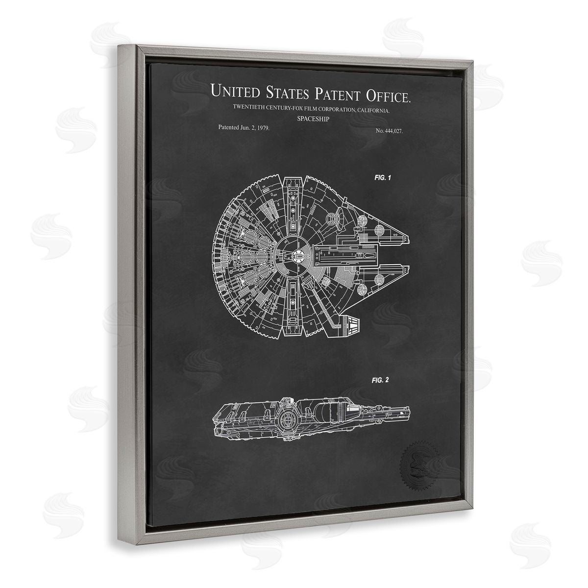 Karl Hronek Detailed Sci-fi Spacecraft Representation Blueprint Diagram  Gray Floating Frame Canvas Wall Art Print