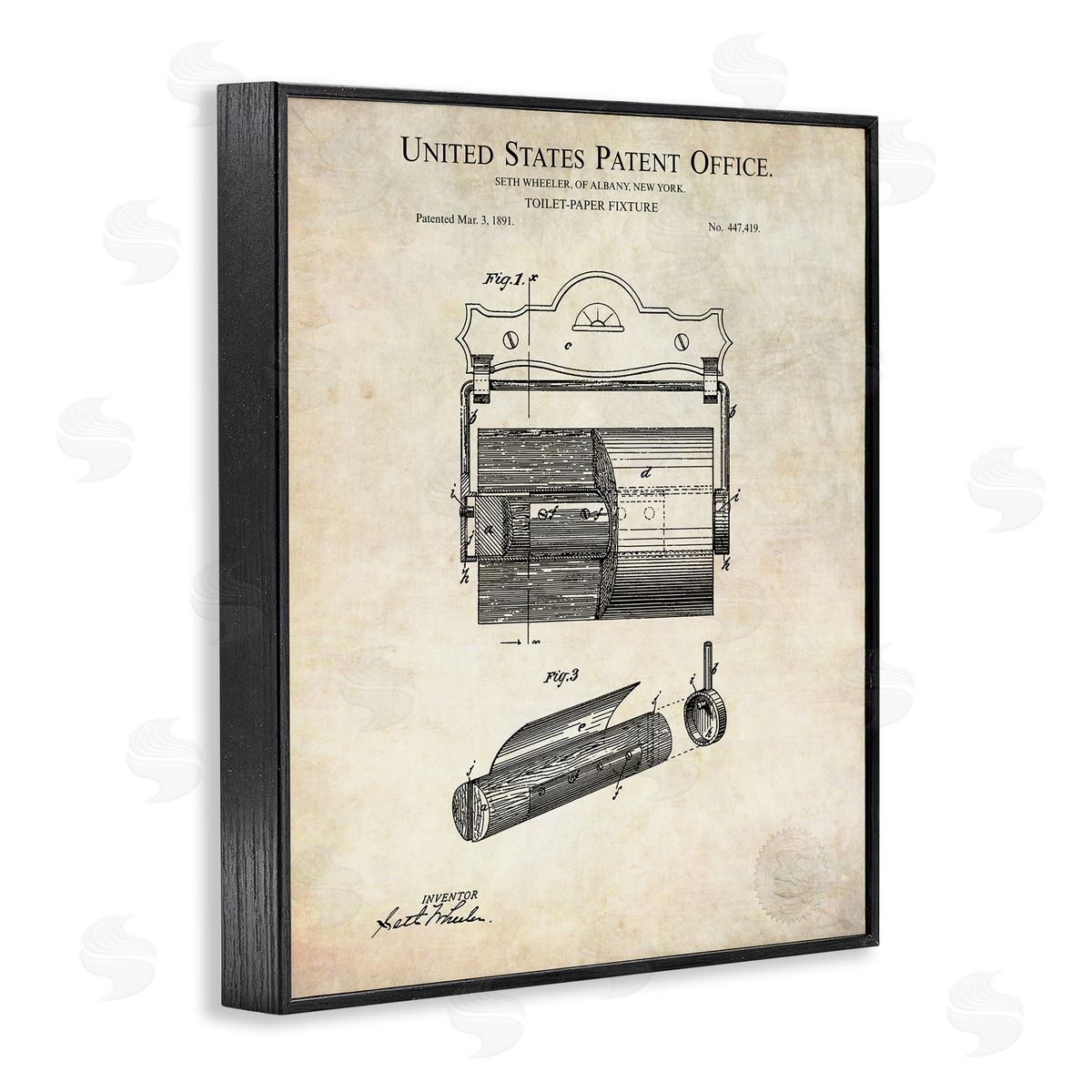 Karl Hronek Vintage Toilet Paper Fixture Detailed Technical Diagram Text  Black Framed Giclee Wall Art Print