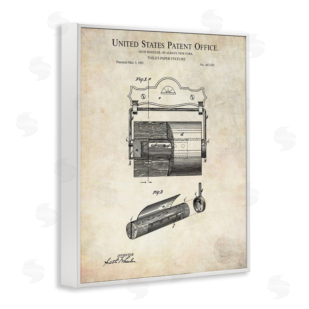 Karl Hronek Vintage Toilet Paper Fixture Detailed Technical Diagram Text  White Framed Giclee Wall Art Print