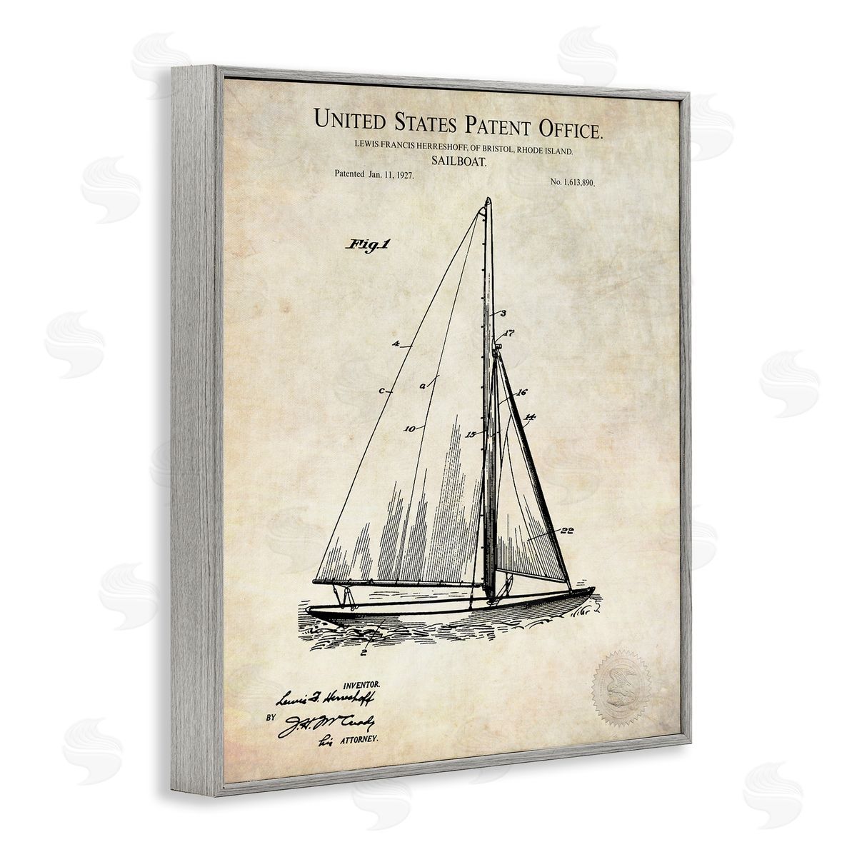 Karl Hronek Vintage Sailboat Watercraft Technical Diagram Gray Framed Giclee Wall Art Print