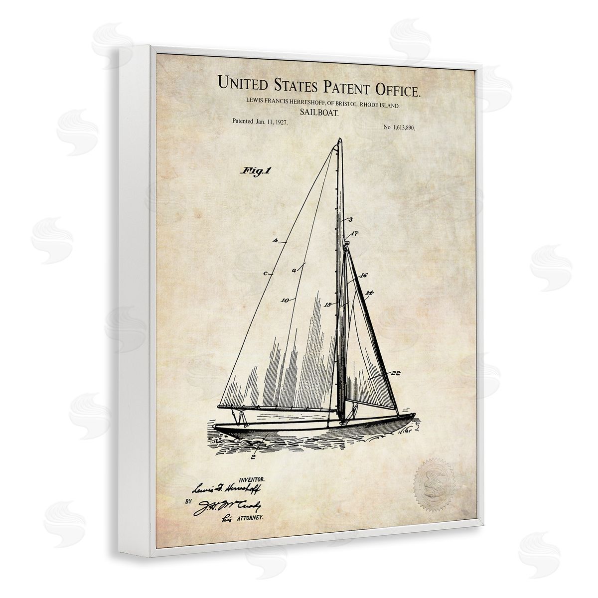 Karl Hronek Vintage Sailboat Watercraft Technical Diagram White Framed Giclee Wall Art Print