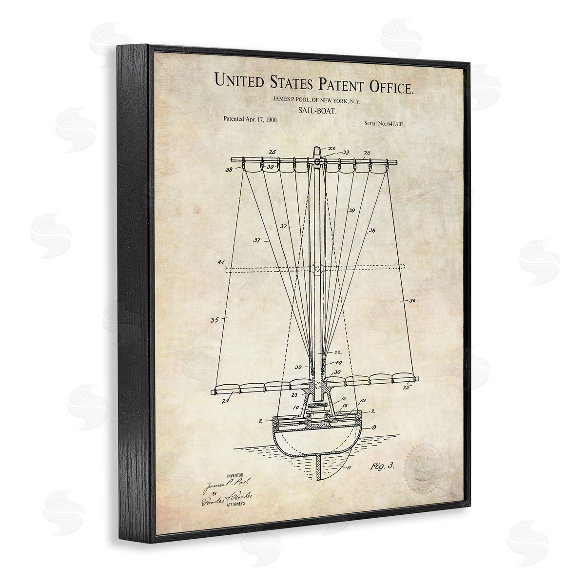 Karl Hronek Vintage Sailboat Watercraft Detailed Diagram Blueprint  Black Framed Giclee Wall Art Print
