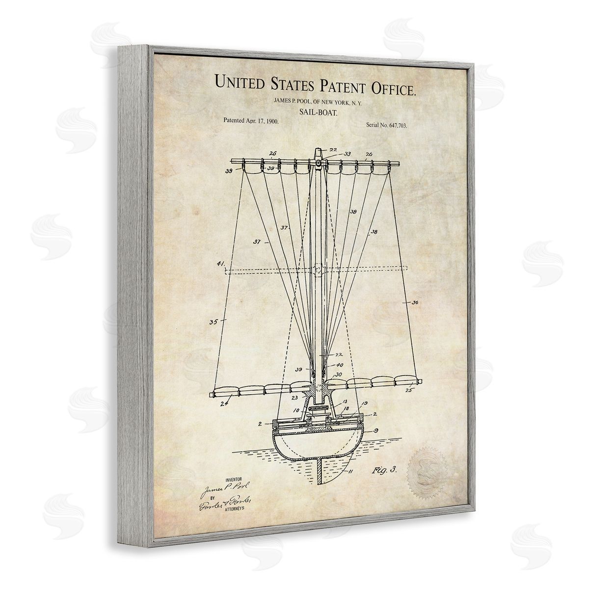 Karl Hronek Vintage Sailboat Watercraft Detailed Diagram Blueprint  Gray Framed Giclee Wall Art Print