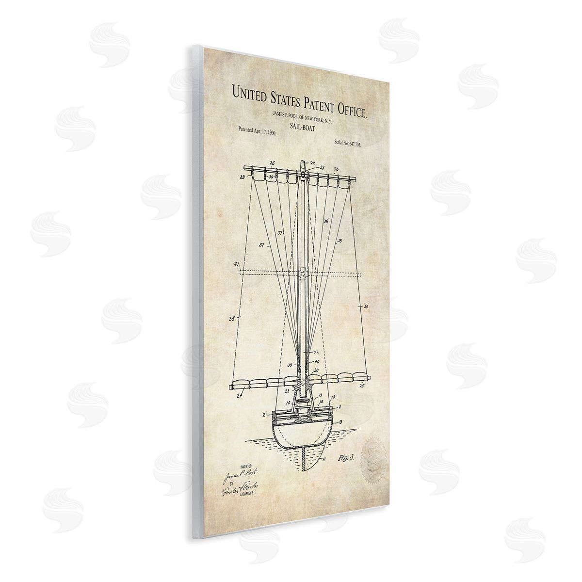 Karl Hronek Vintage Sailboat Watercraft Detailed Diagram Blueprint  Wall Plaque Art Print