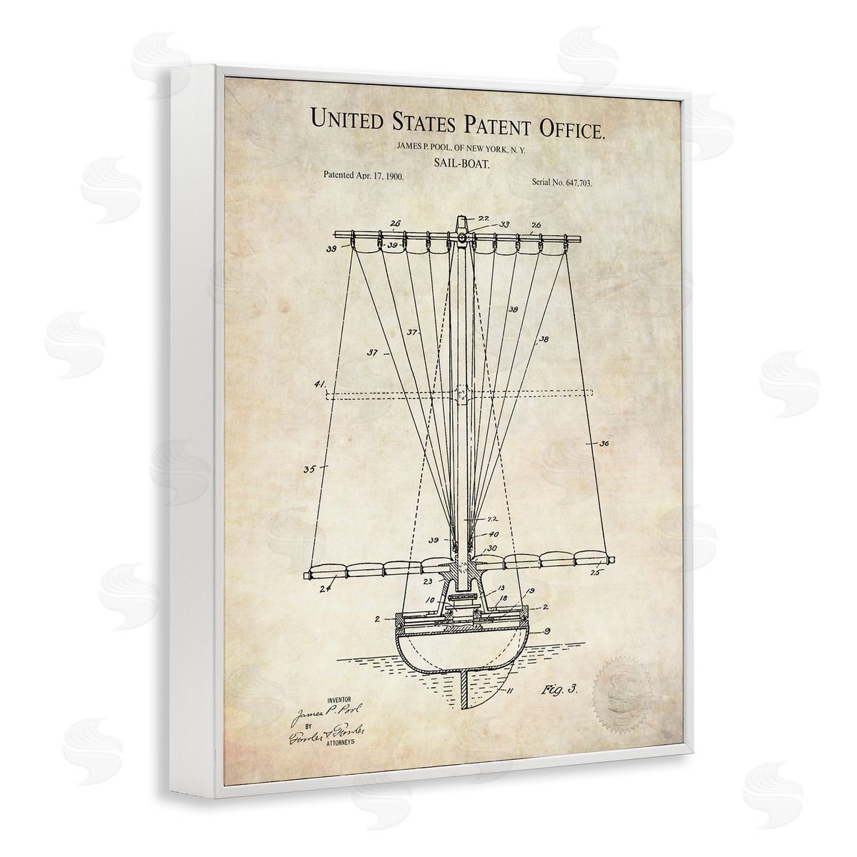 Karl Hronek Vintage Sailboat Watercraft Detailed Diagram Blueprint  White Framed Giclee Wall Art Print
