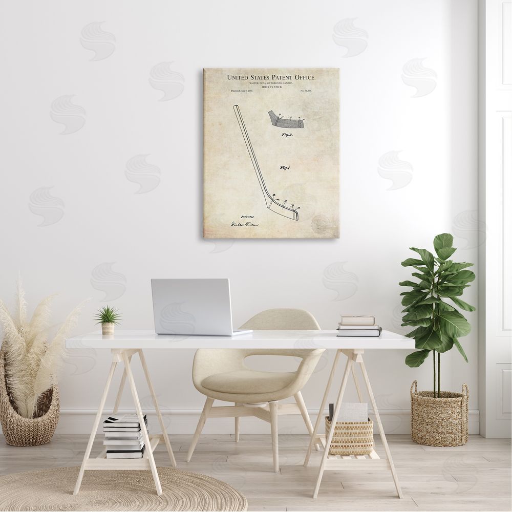 Karl Hronek Vintage Hockey Stick Sports Diagram Patent Blueprint Canvas Wall Art Print in Room
