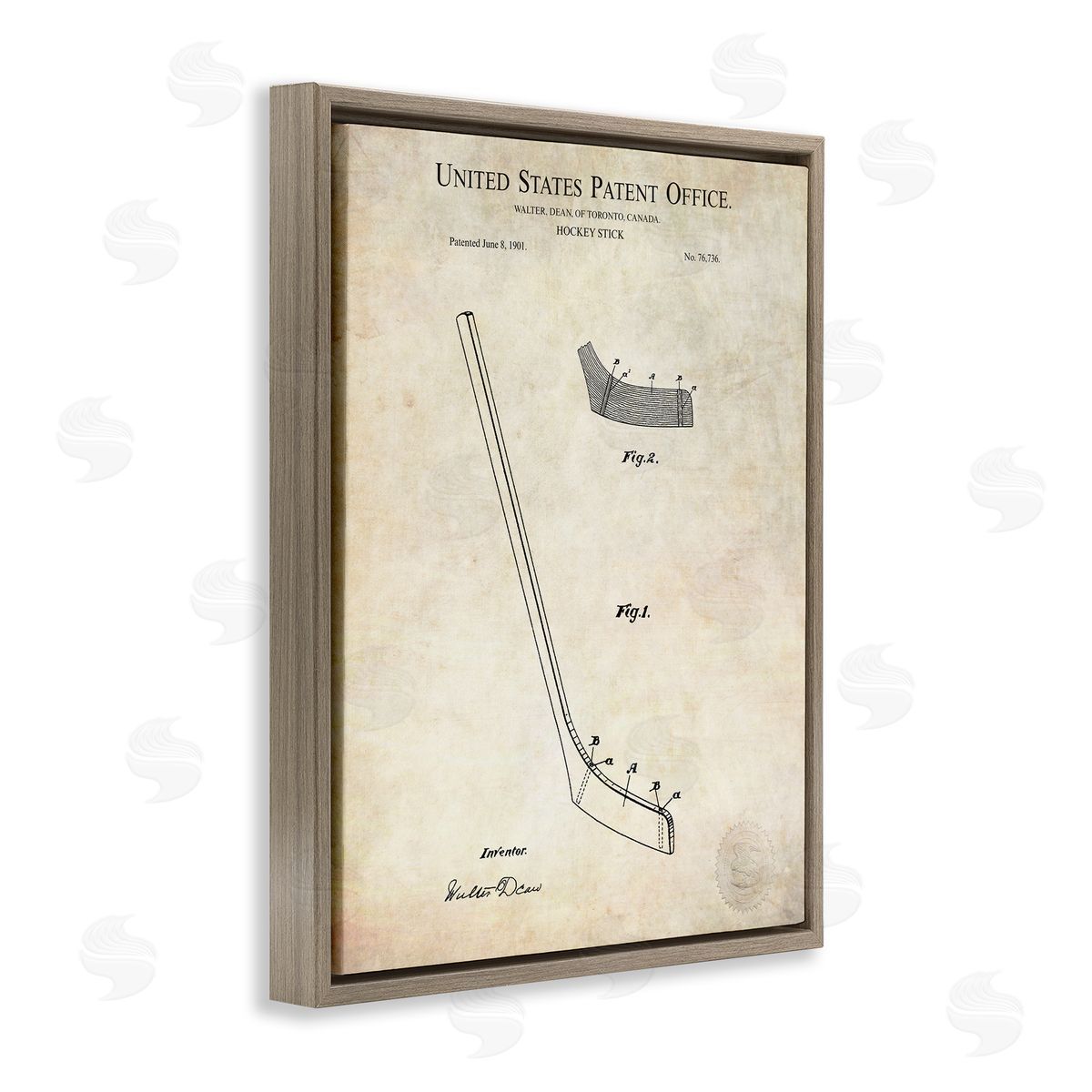 Karl Hronek Vintage Hockey Stick Sports Diagram Patent Blueprint Brown Floating Frame Canvas Wall Art Print