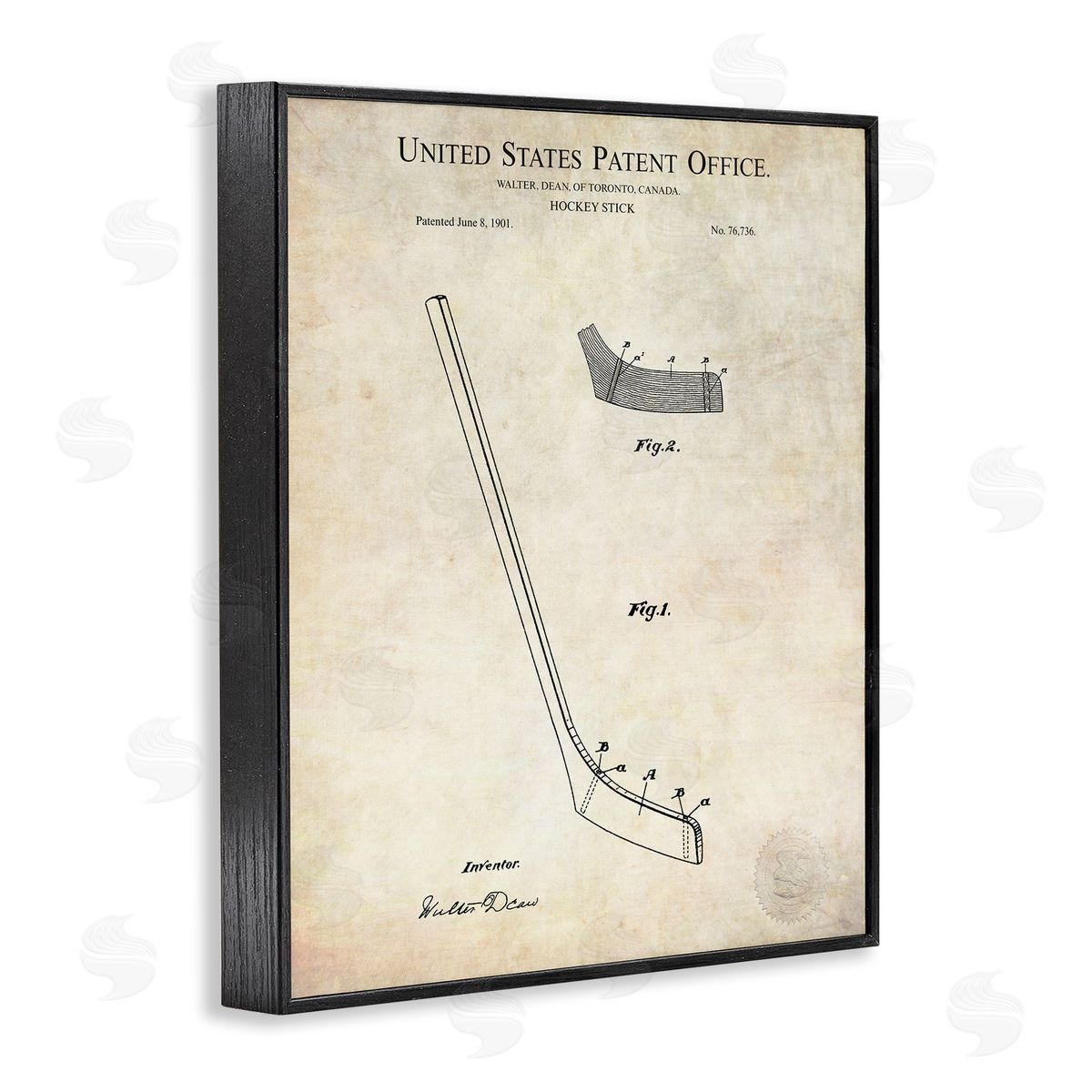 Karl Hronek Vintage Hockey Stick Sports Diagram Patent Blueprint Black Framed Giclee Wall Art Print