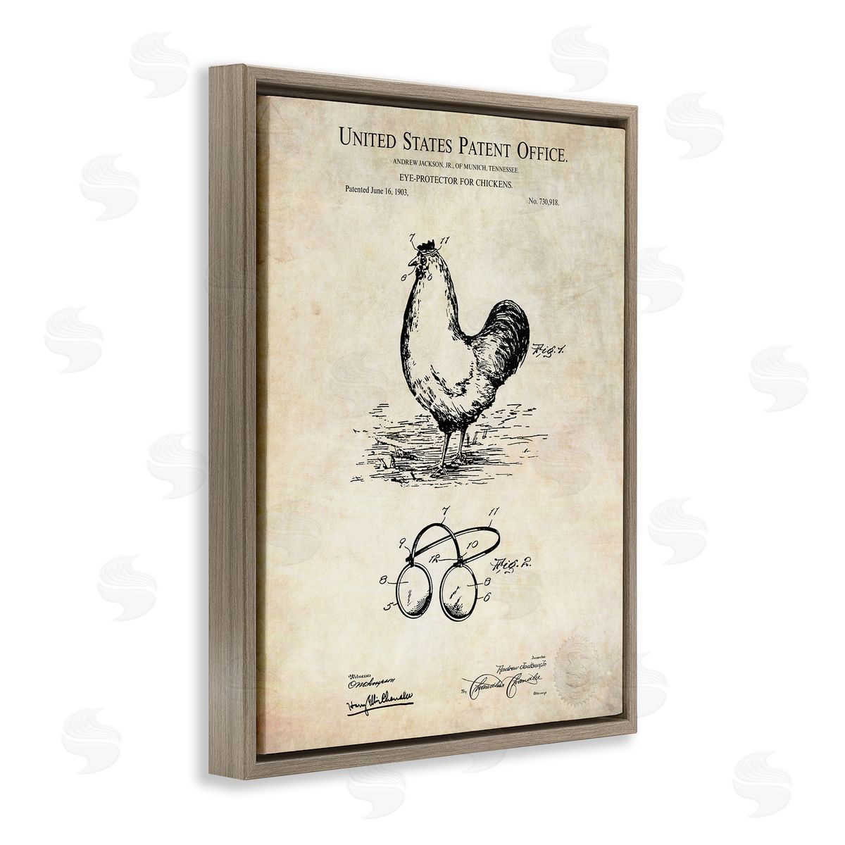 Karl Hronek Vintage Chicken Eye Protection Patent Blueprint Diagram Brown Floating Frame Canvas Wall Art Print
