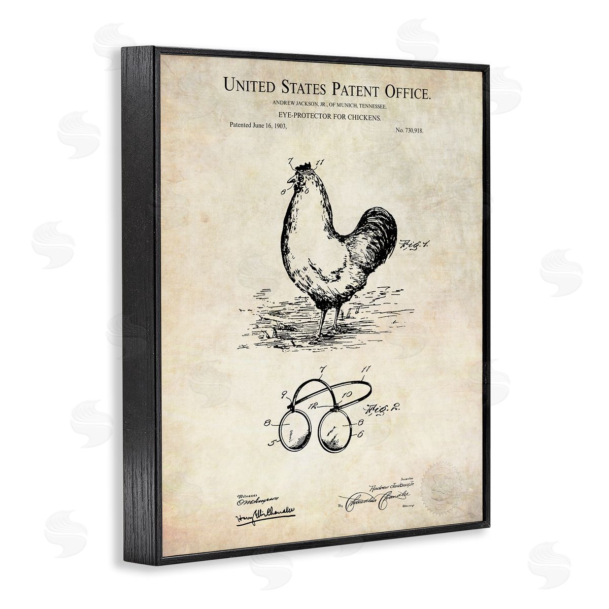 Karl Hronek Vintage Chicken Eye Protection Patent Blueprint Diagram Black Framed Giclee Wall Art Print