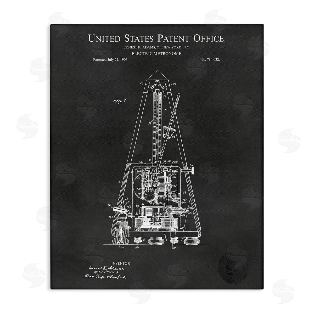 Karl Hronek Detailed Tech Electric Metronome Patent Blueprint Diagram Stretched Canvas Wall Art Print