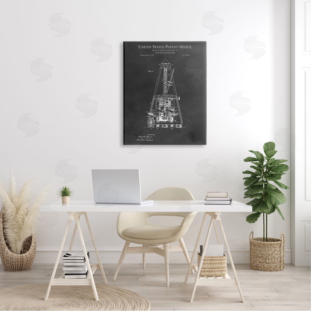 Karl Hronek Detailed Tech Electric Metronome Patent Blueprint Diagram Canvas Wall Art Print in Room